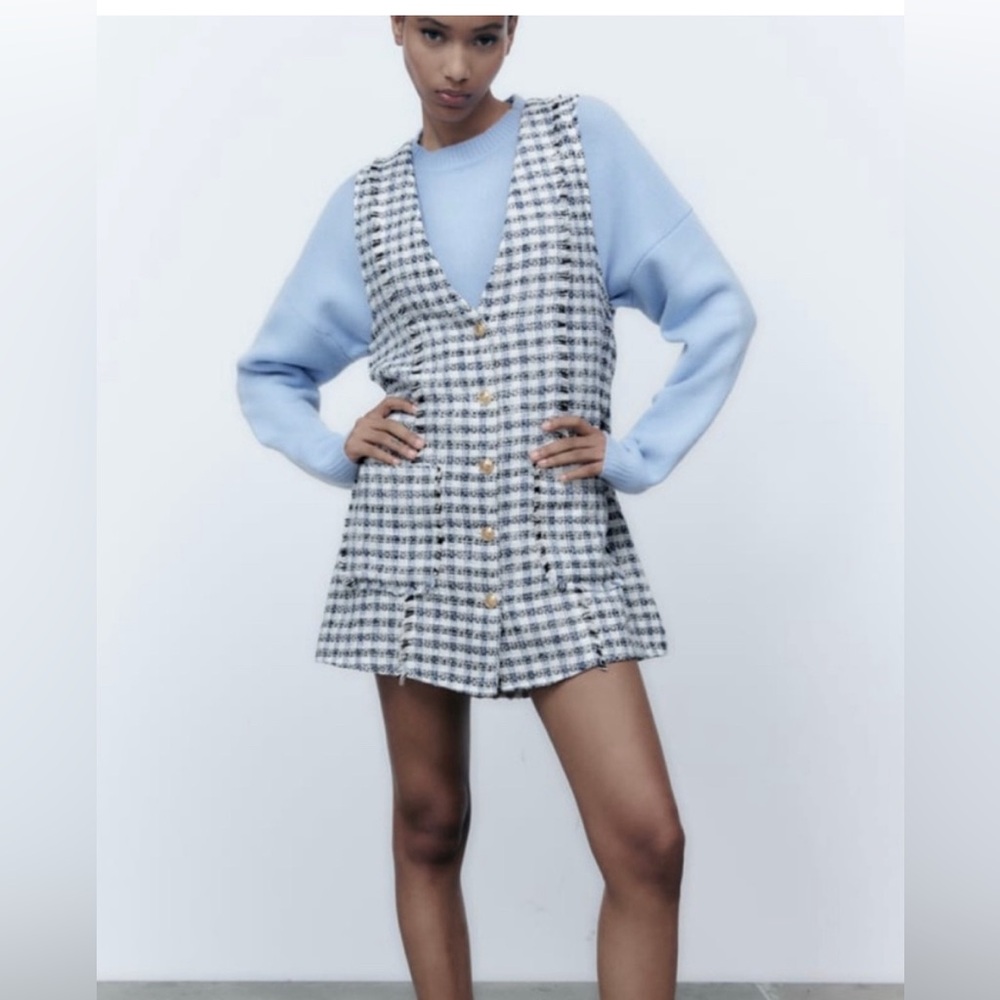 Zara Women's Textured Tweed Gingham Plaid Mini dress